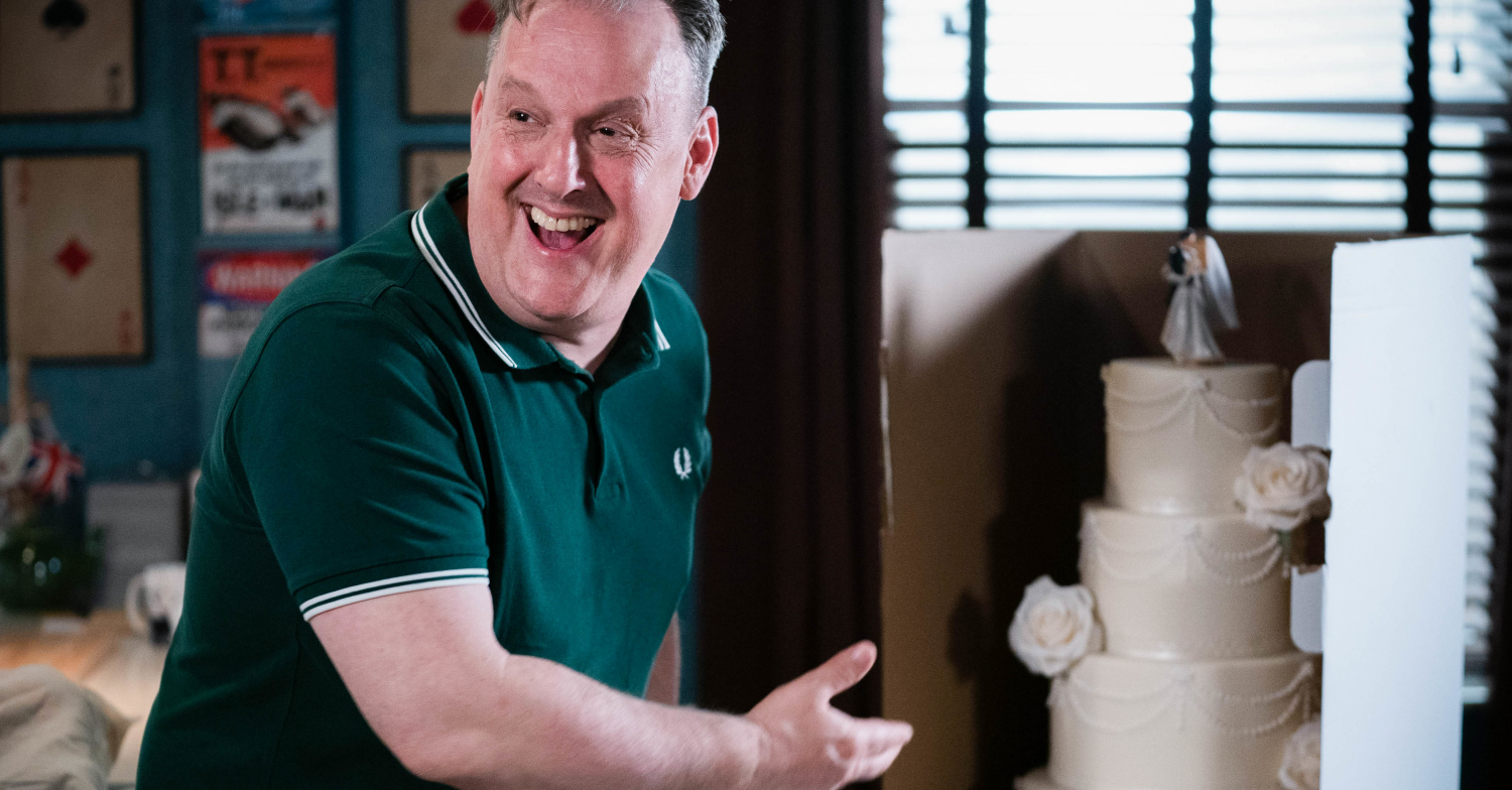 EastEnders Harvey with Jean's wedding cake
