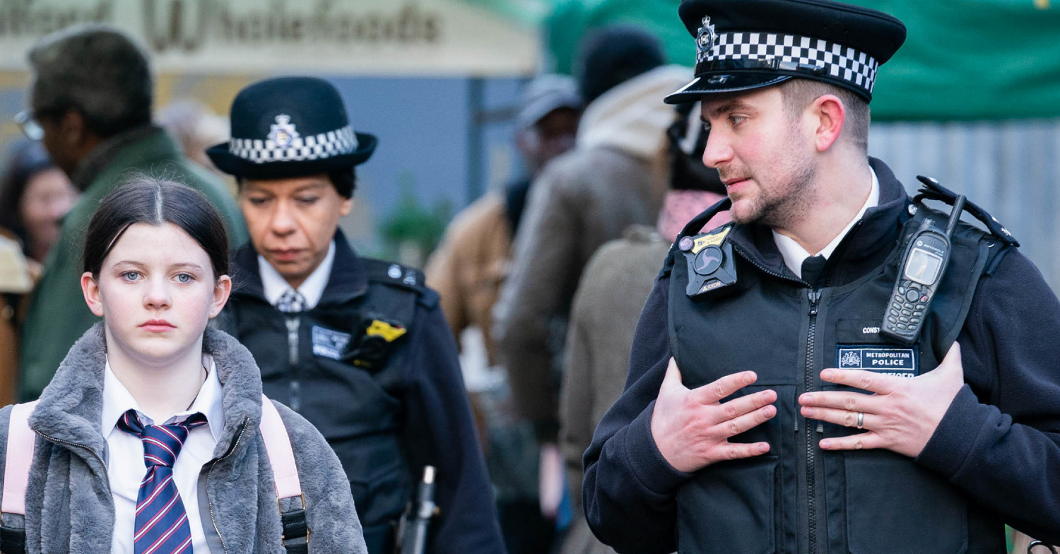 EastEnders Callum in police uniform with Lily
