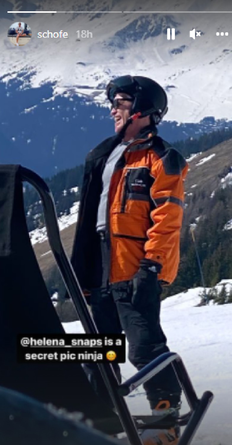 Phillip Schofield laughs in ski gear during skiing holiday in French Alps