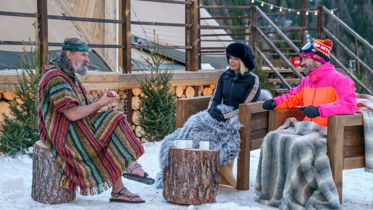 Freeze The Fear's Wim Hof enjoys a cup of tea in the snow with Holly Willoughby and Lee Mack