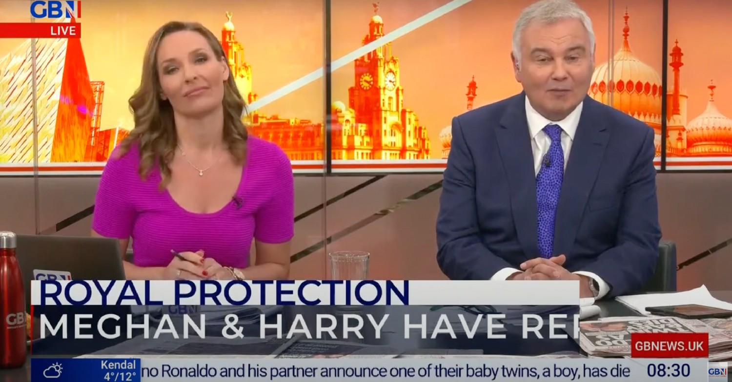 Eamonn Holmes and Isabel Webster on GB News, discussing Prince Harry and Meghan