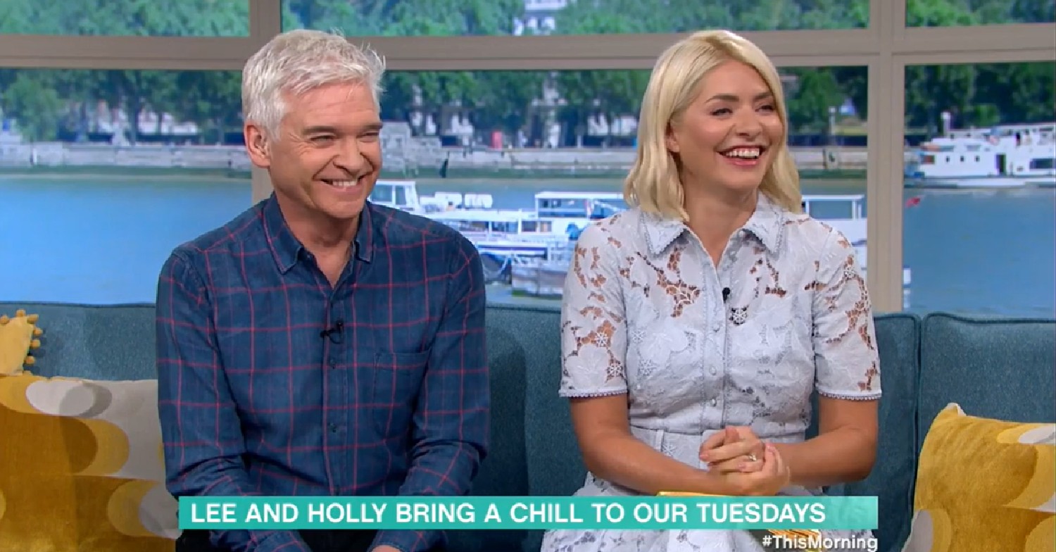 Phillip Schofield and Holly Willoughby laughing at Lee Mack on This Morning today April 19, 2022