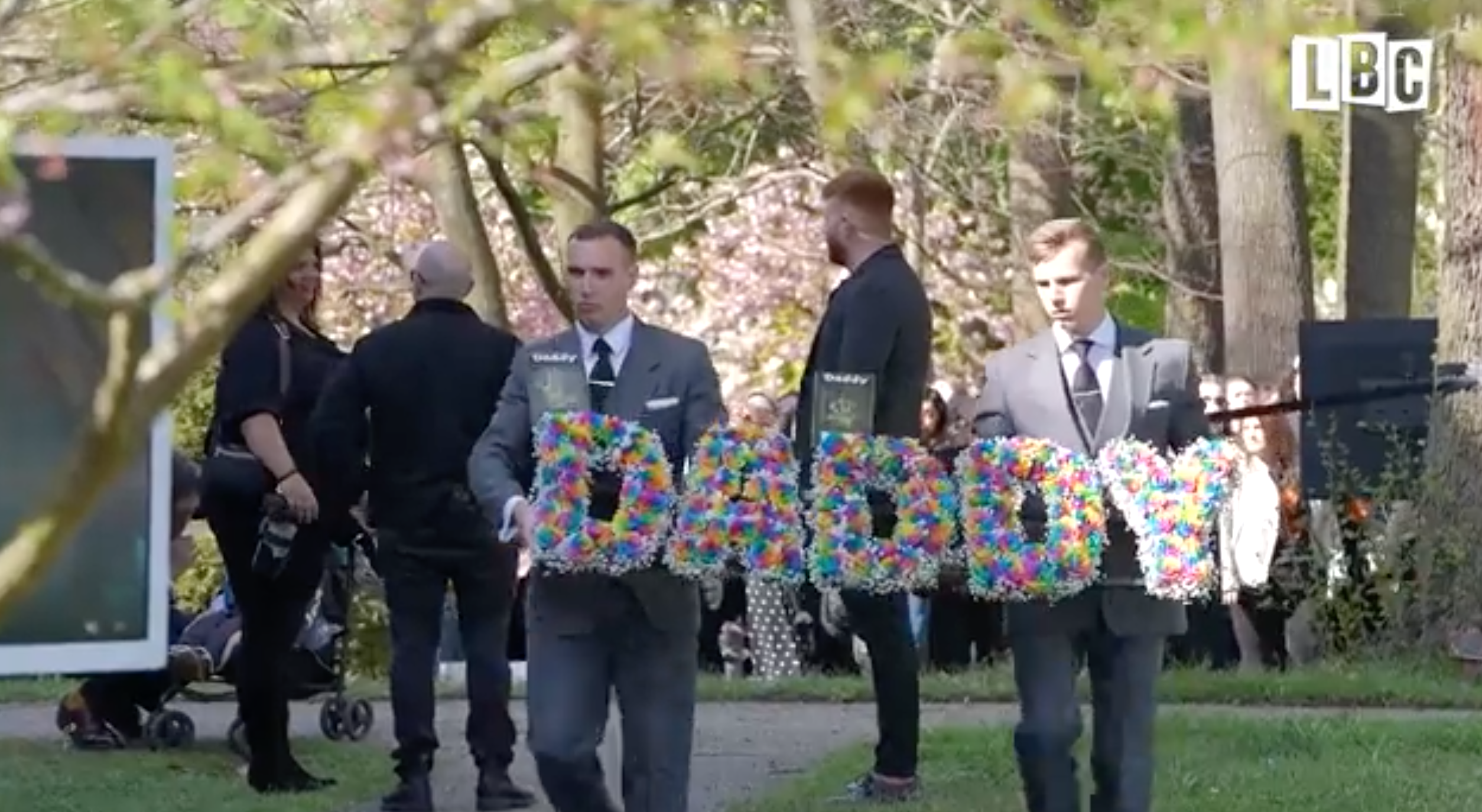 Flowers spelling DADDY at Tom Parker's funeral