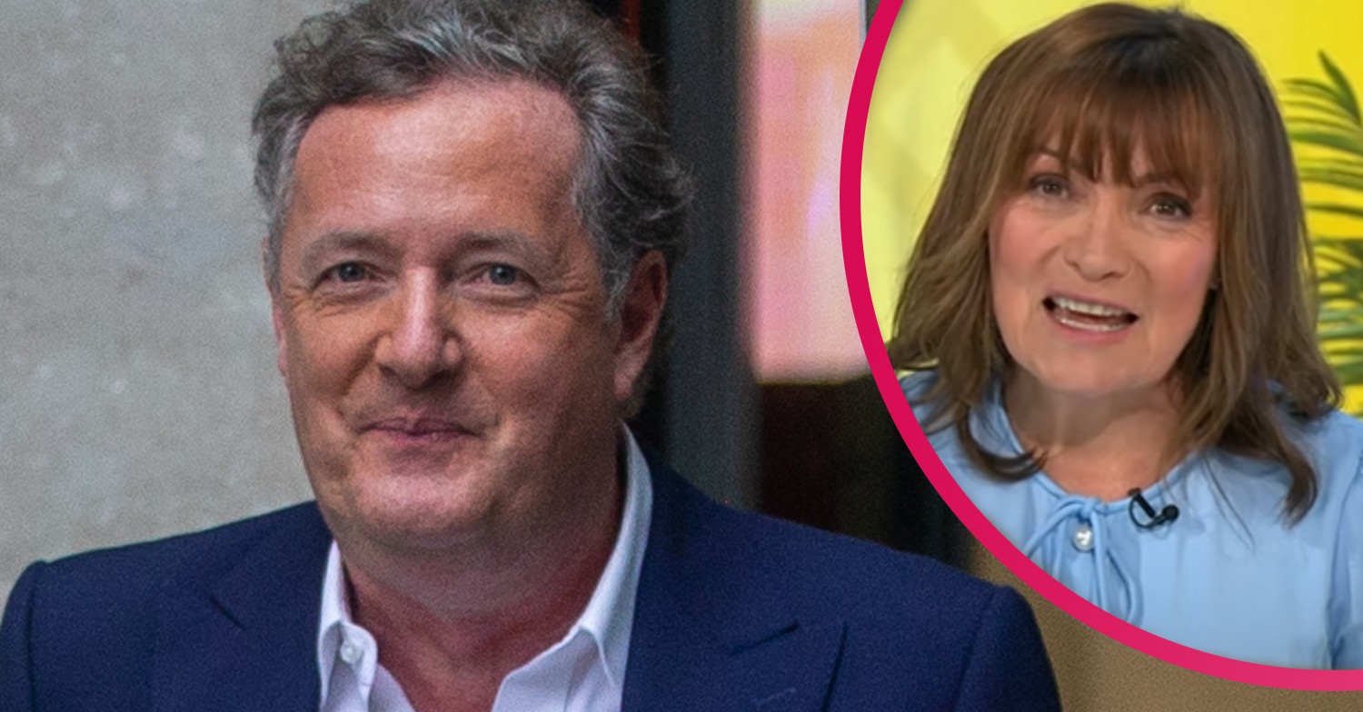 Piers Morgan smiling in blue suit/Lorraine Kelly on her show