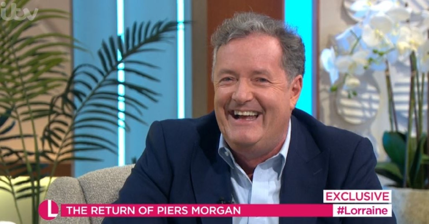 Piers Morgan laughing during Lorraine interview today April 21, 2022