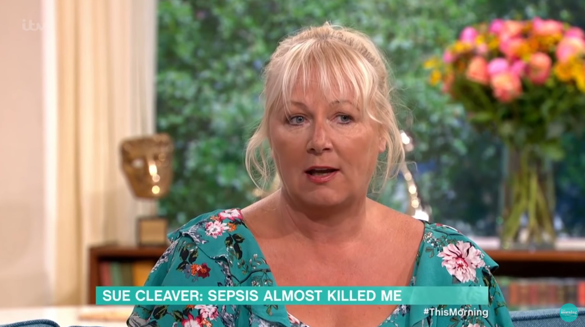 Sue Cleaver looks upset as she talks about sepsis on This Morning