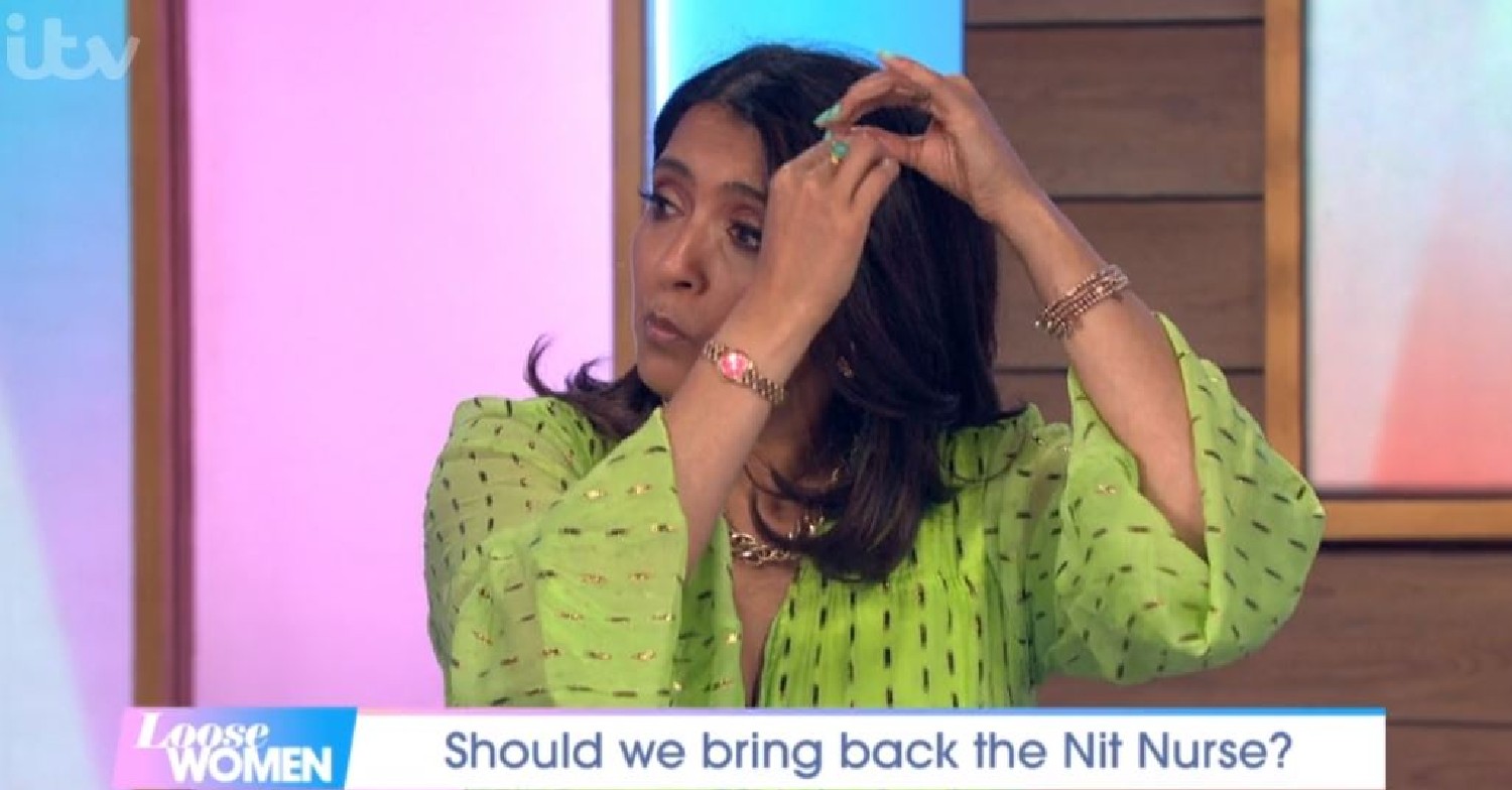 Sunetra Sarker playing with her hair on Loose Women today April 22, 2022