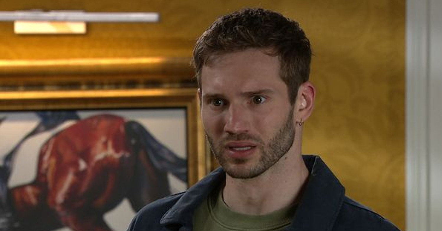 Jamie Tate looking shocked in Emmerdale