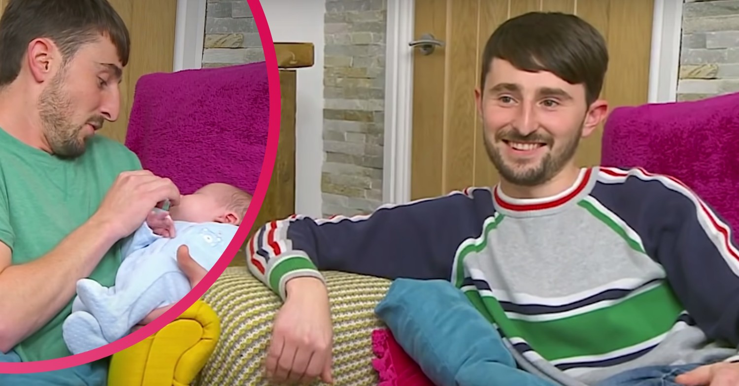 Gogglebox star Pete smiling at his baby