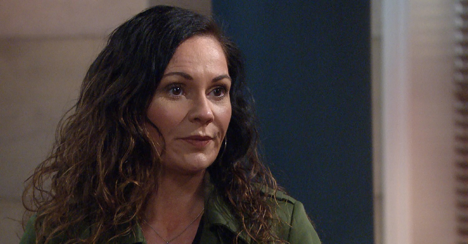 Lucy Pargeter with curly hair as Chas Dingle in Emmerdale