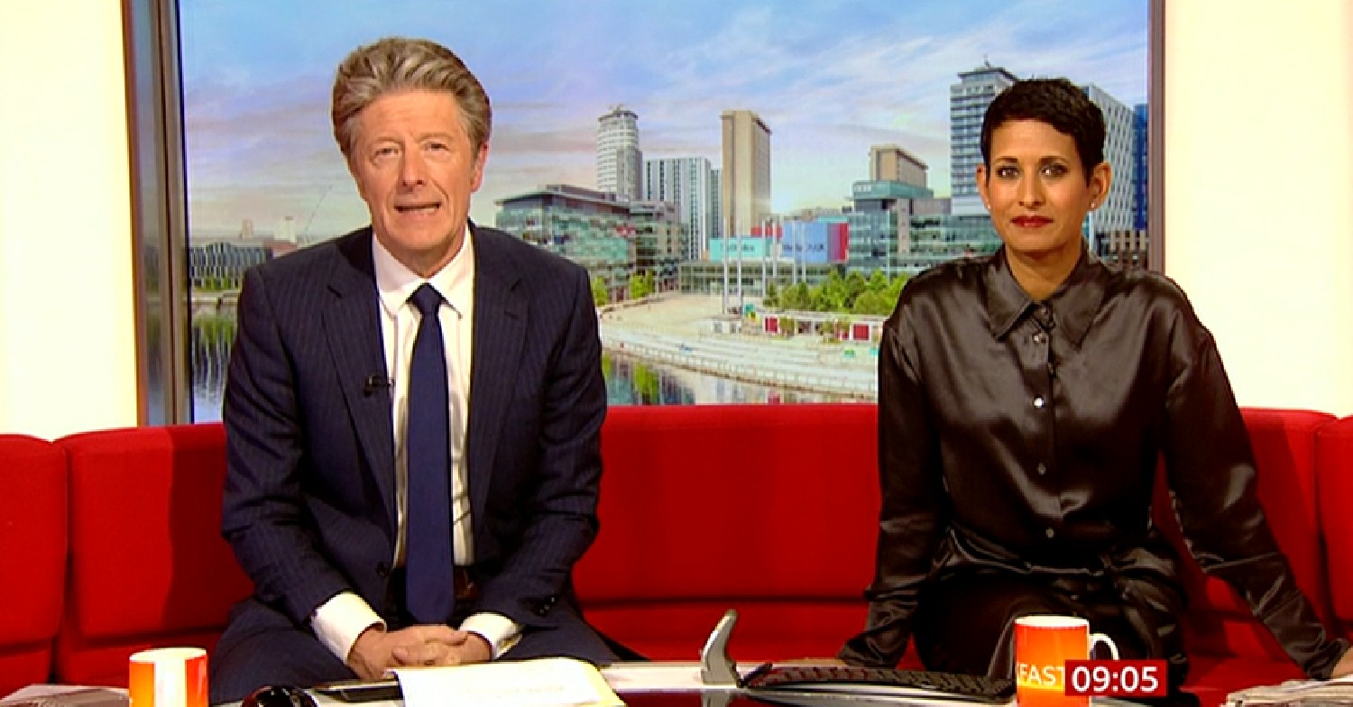 BBC Breakfast hosts Charlie and Naga presenting the show