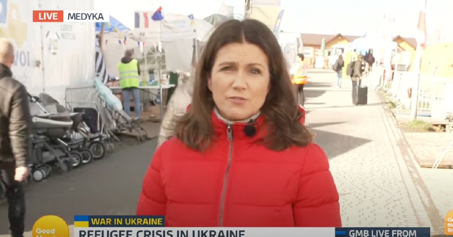 Susanna Reid reports live from Poland/Ukraine border outside in red fleece on Good Morning Britain today