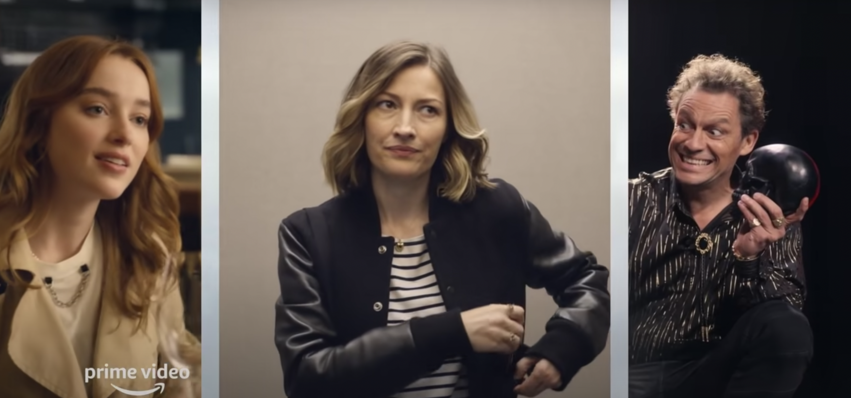 Phoebe Dyvenor, Kelly Macdonald and Dominic West in the cast of Ten Percent