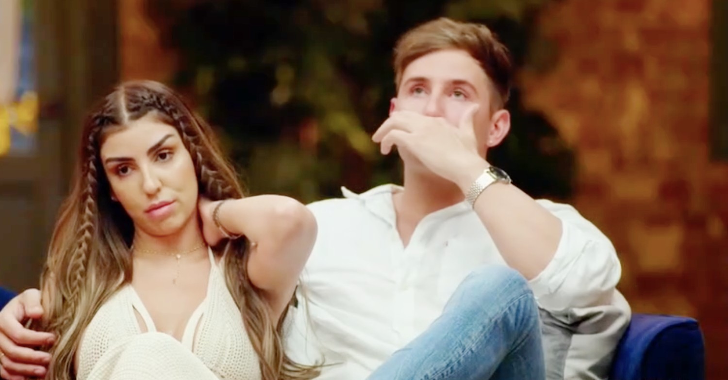 Carolina and Daniel looking shocked on Married At First Sight Australia