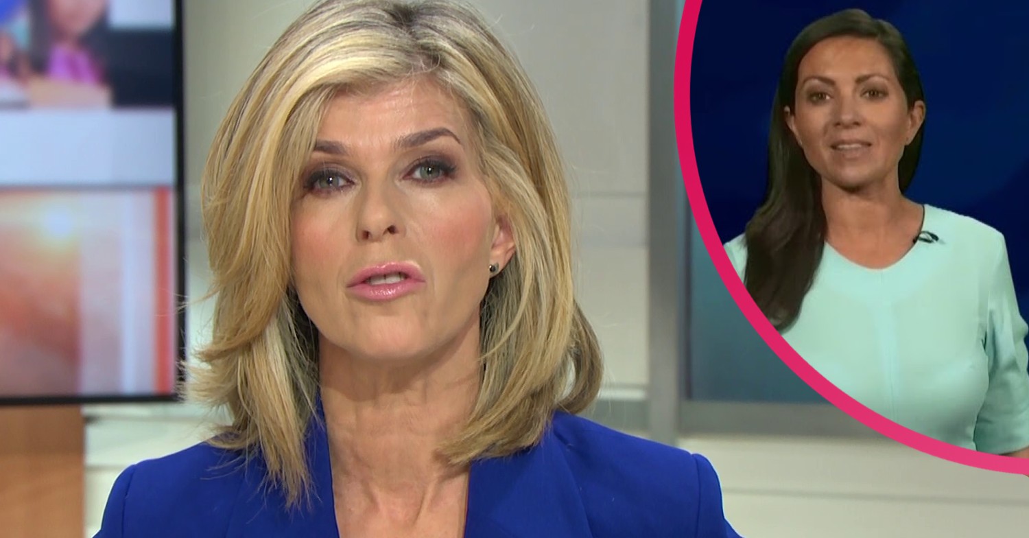 Kate Garraway in blue blazer on GMB/Clare presenting weather in blue dress