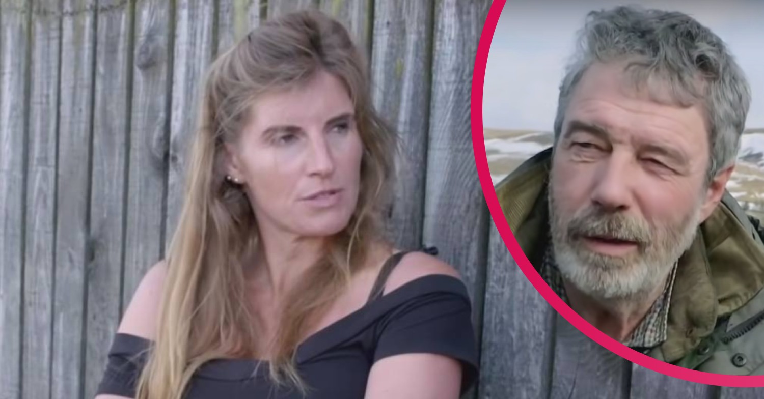 Amanda Owen and her husband looking at each other in a comp image