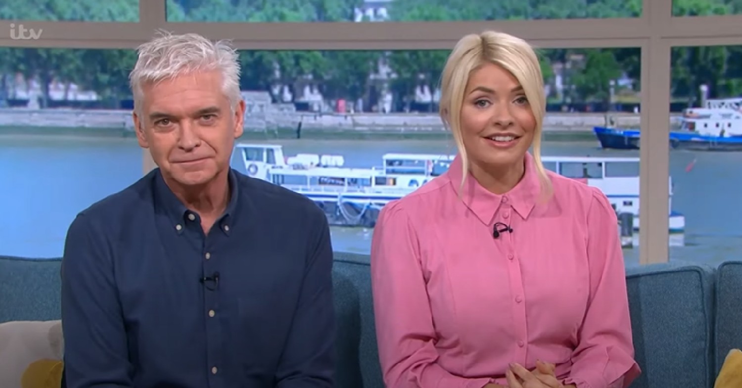Holly Willoughby in pink dress with Phillip Schofield on This Morning April 28, 2022