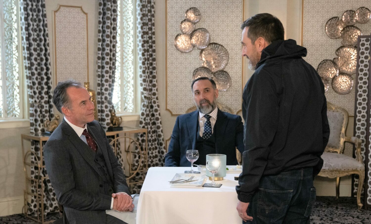 Peter Barlow confronts a smug Mr Thorne in a restaurant