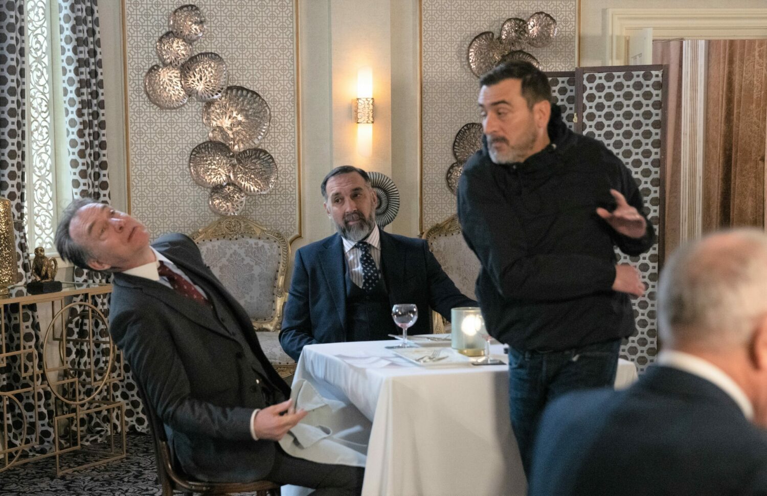Peter Barlow confronts a smug Mr Thorne in a restaurant he punches him