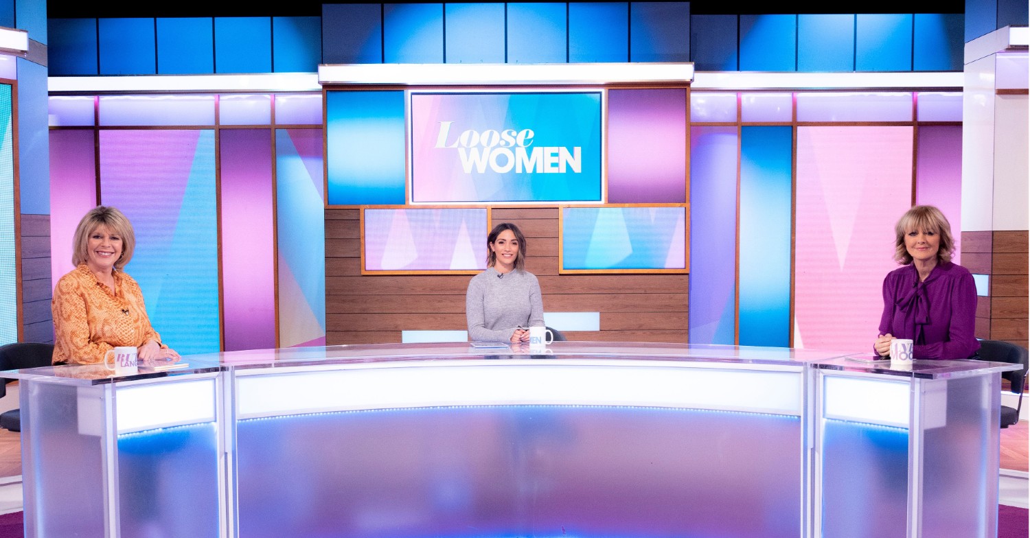 Ruth Langsford, Frankie Bridge and Jane Moore smiling on Loose Women