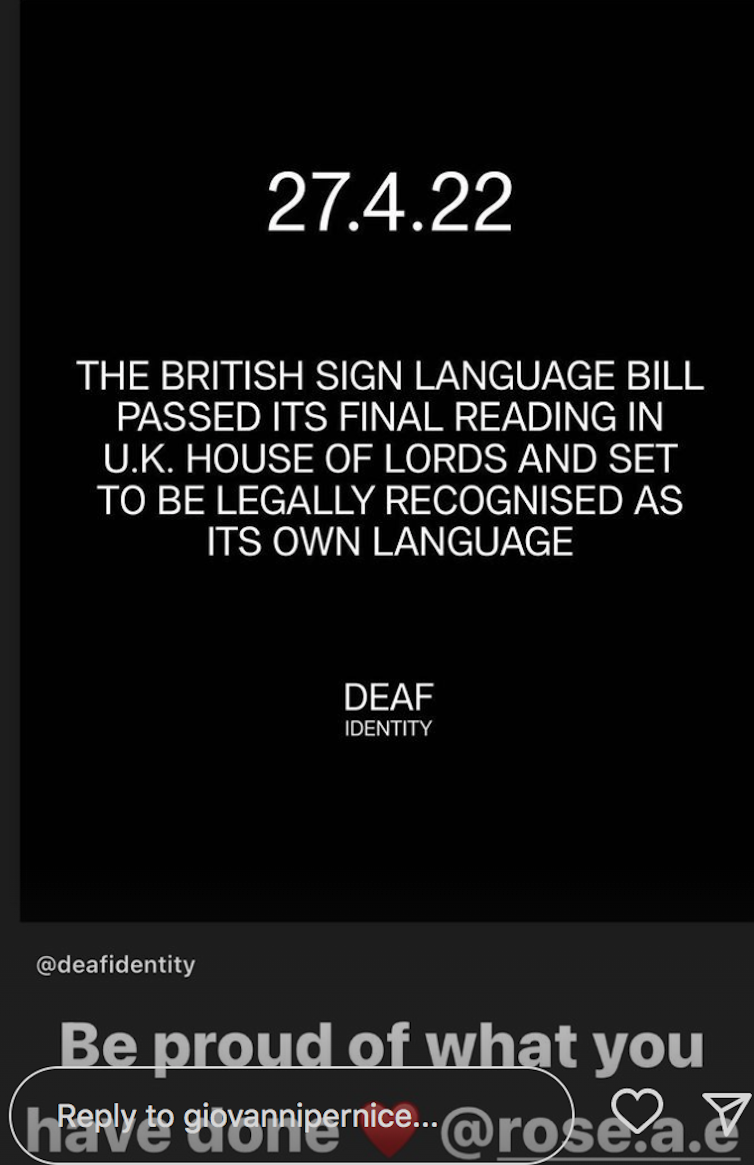 Giovanni Pernice's Instagram post about the BSL bill