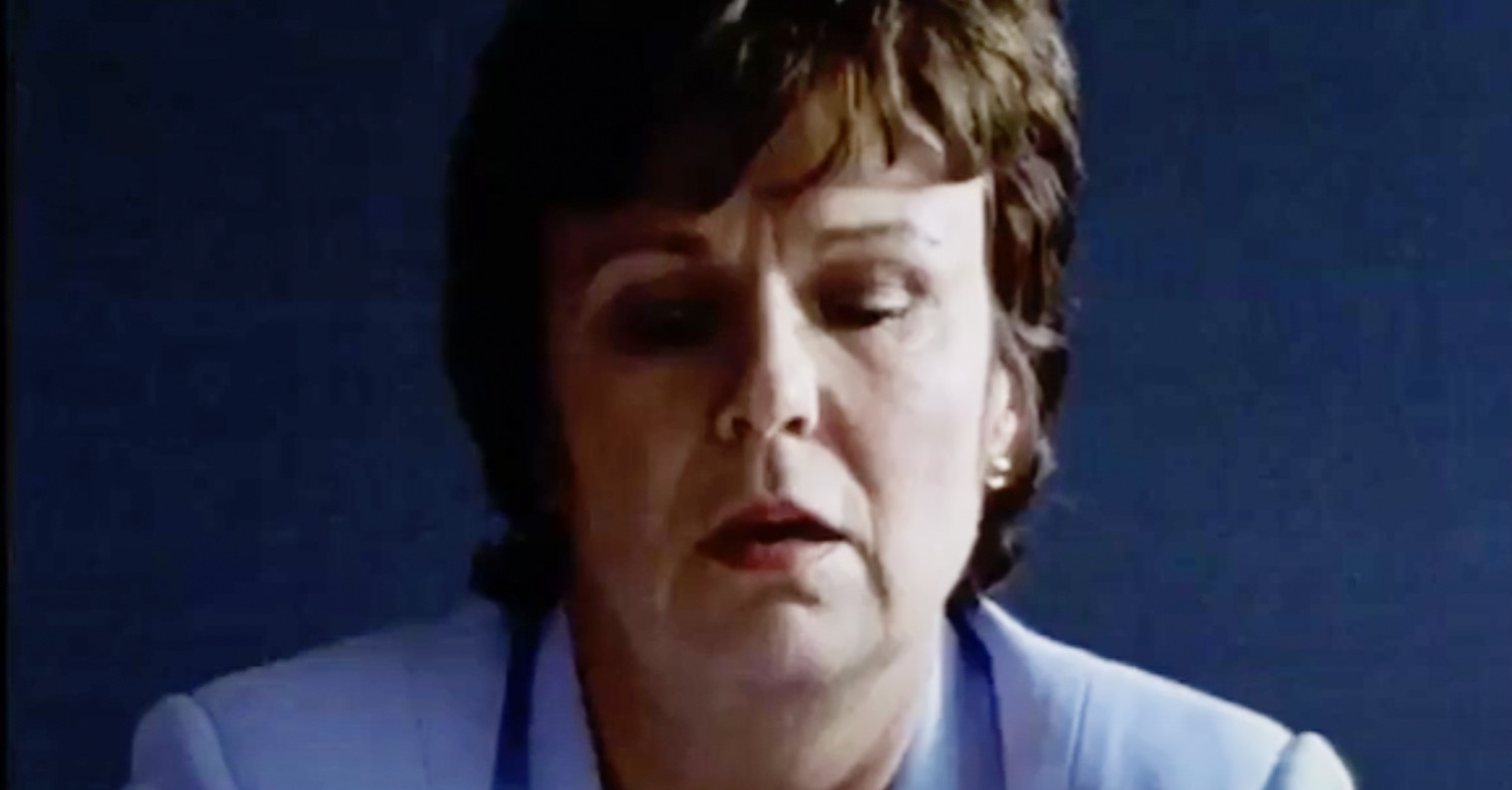 Julie Walters blue jacket giving a press conference