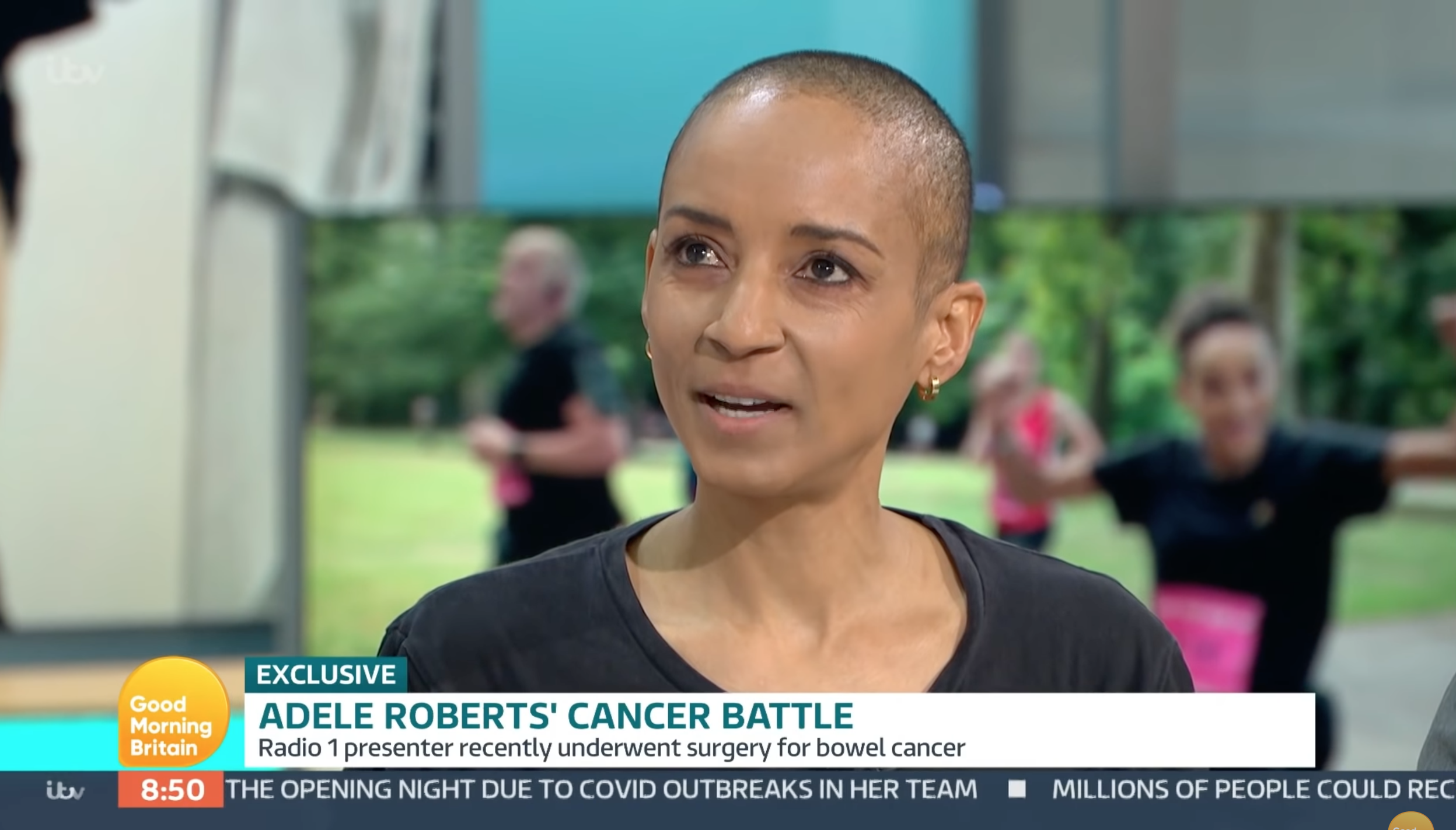 Adele Roberts with a shaved head on GMB