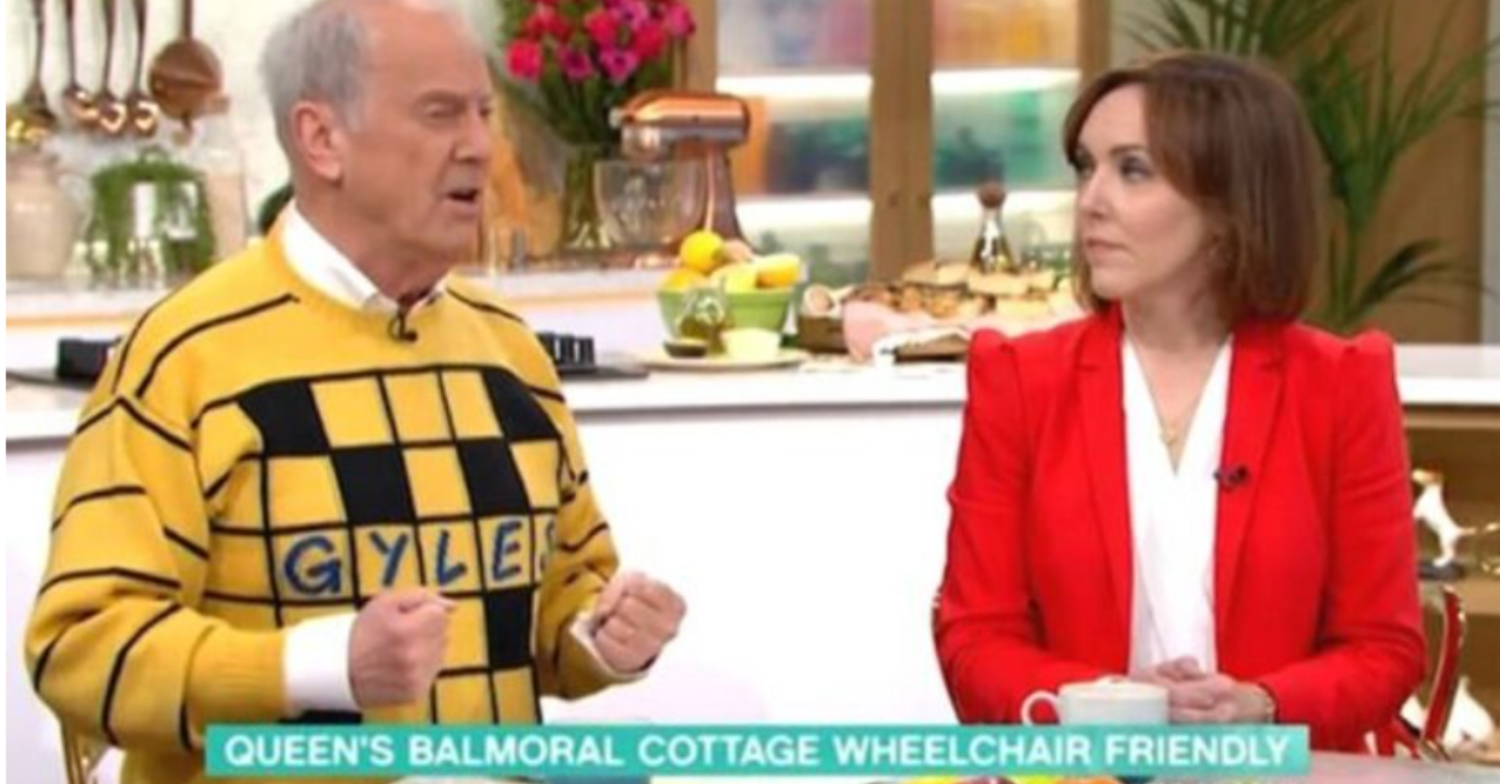 Gyles Brandreth gestures in a yellow jumper on This Morning