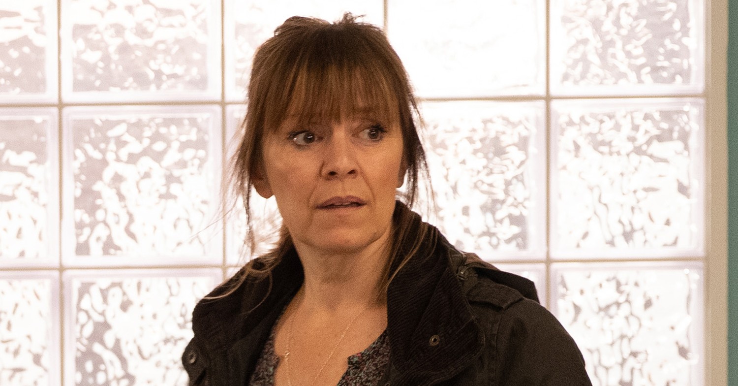 Rhona looking worried in Emmerdale 