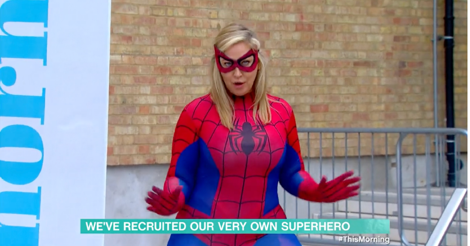 Josie Gibson dressed as Spiderman on This Morning today