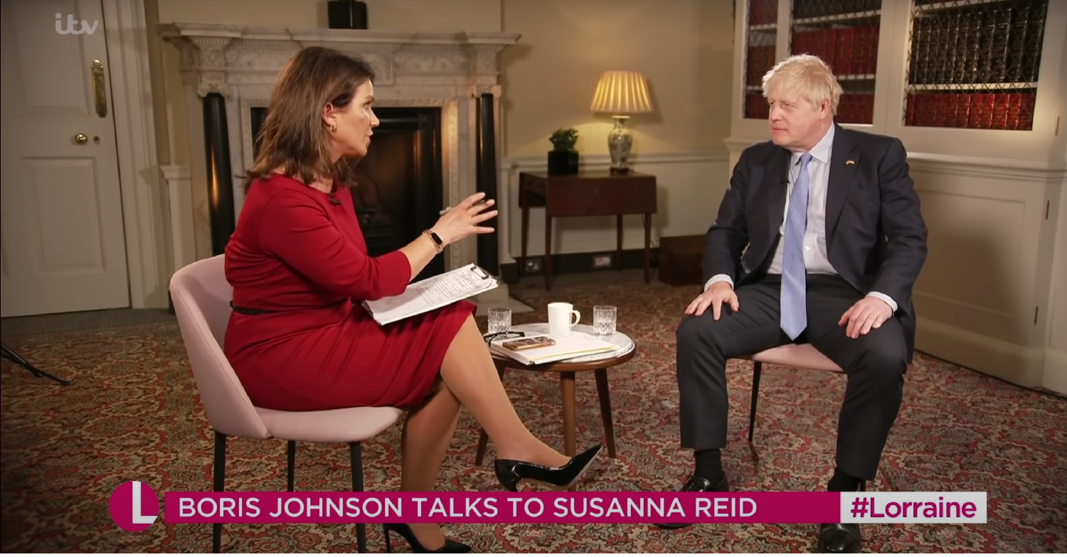 Susanna Reid and Boris Johnson on GMB, being showed on Lorraine