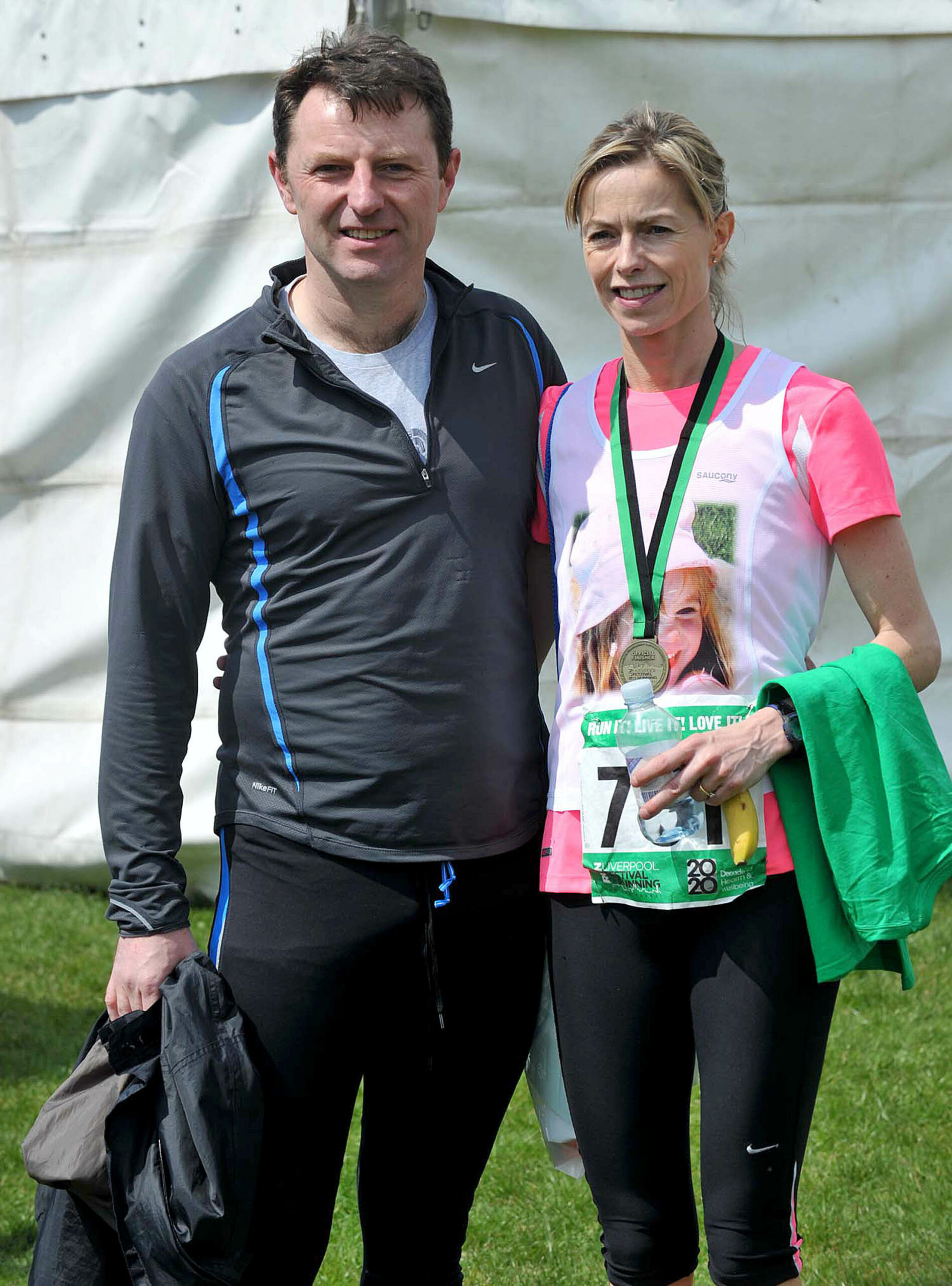 Kate McCann and Gerry McCann taking part in 10K race in Liverpool, UK, to raise awareness in the search for Madeleine McCann
