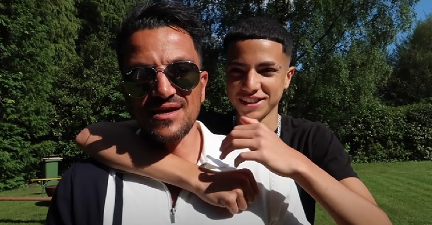 Peter Andre and son Junior hugging on YouTube channel
