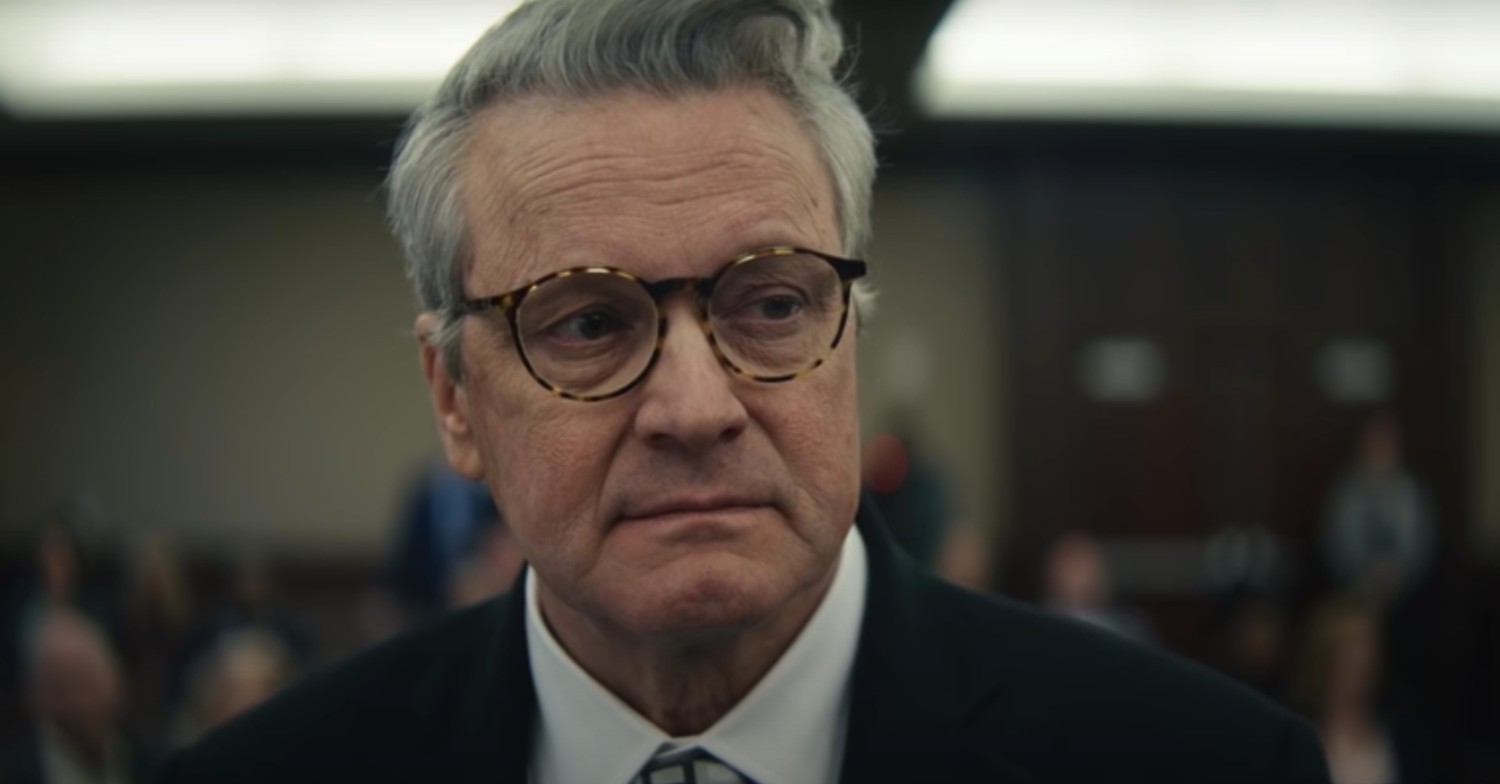 Colin Firth frowning on The Staircase