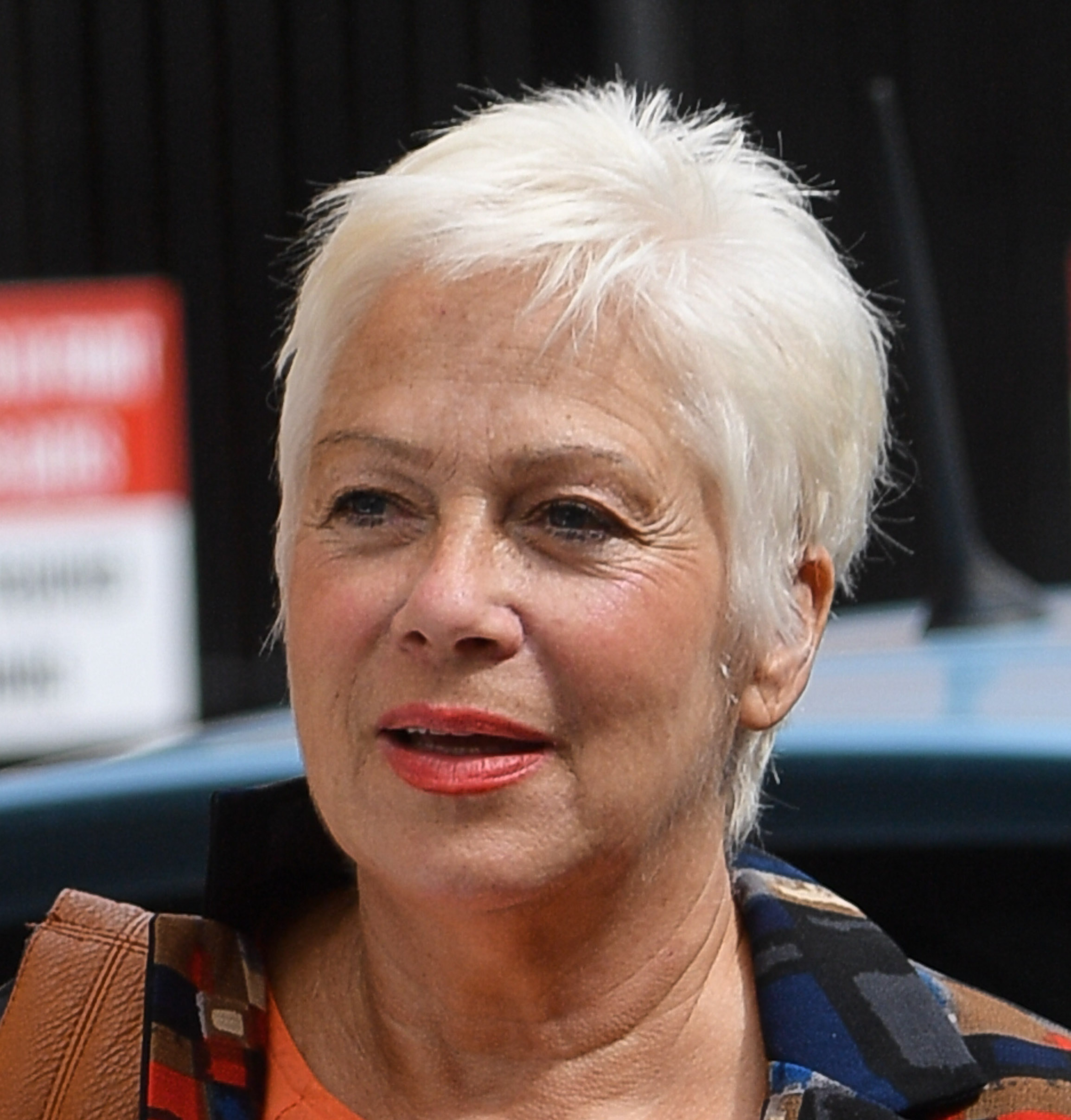 Denise Welch smiles in the sun