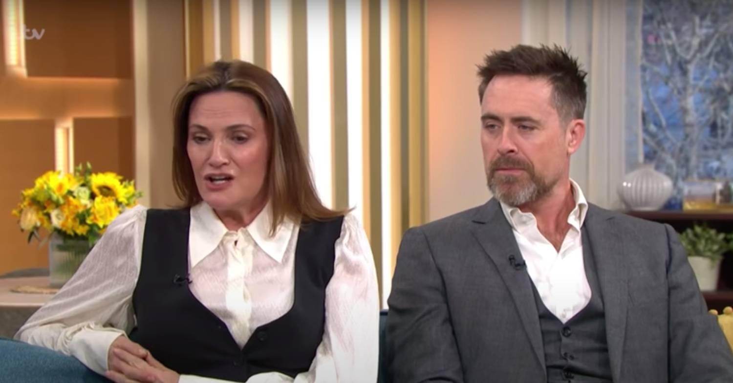 Sarah Parish speaks as she sits with husband Jamie Murray