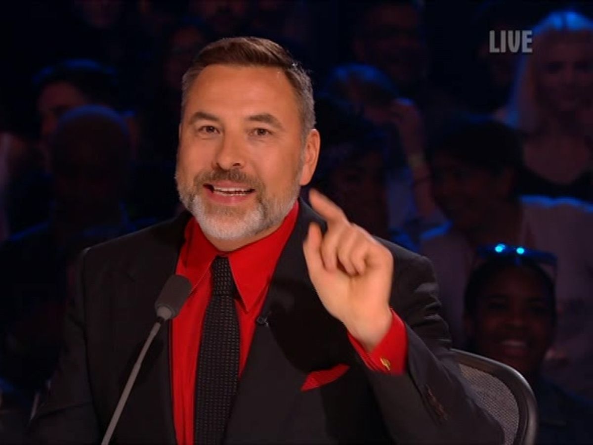 David Walliams pointing on BGT wearing a red shirt