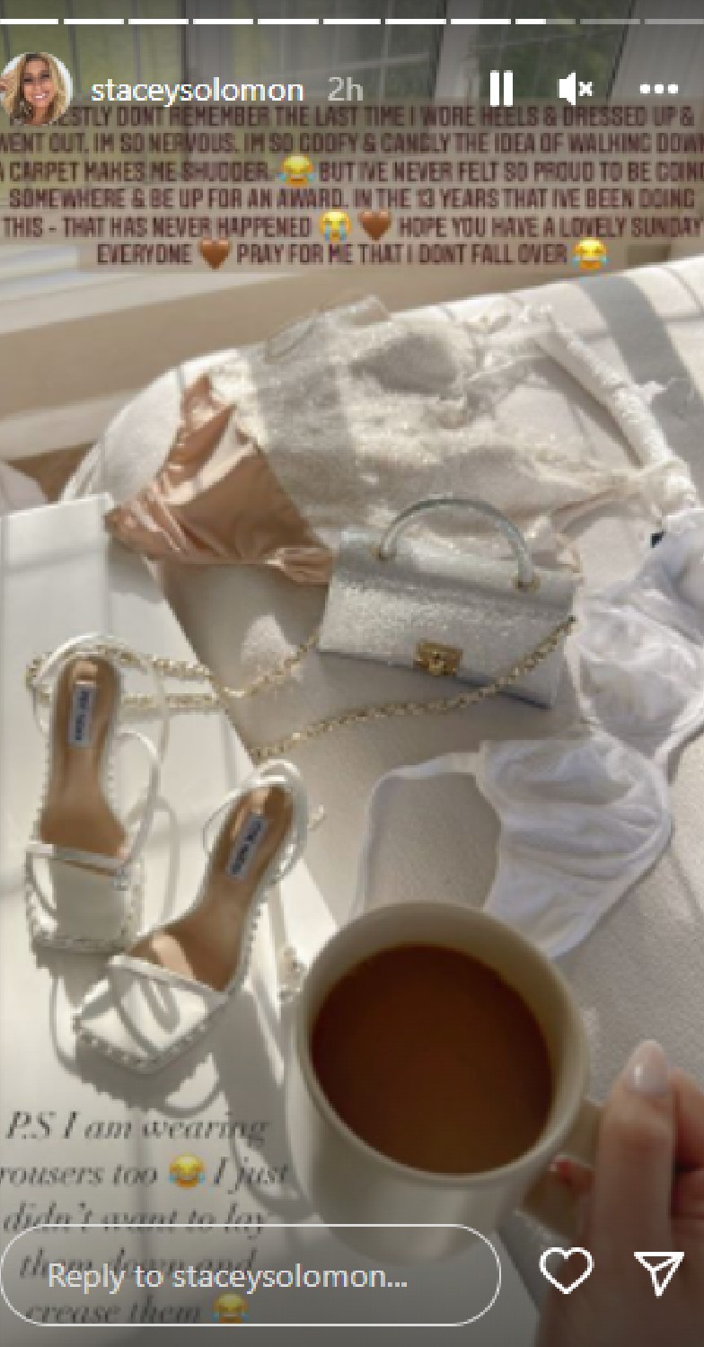 Stacey Solomon posts about BAFTAs nerves on Instagram