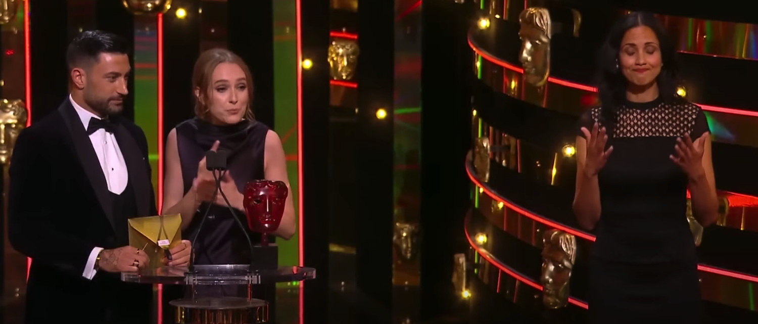 Rose Ayling-Ellis and Giovanni Pernice accepting their BAFTA