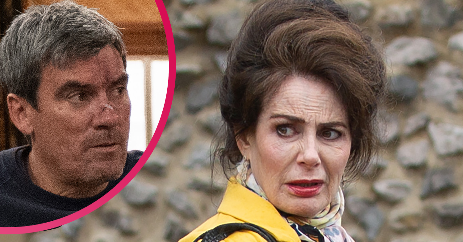 Cain with dirt on his face and Faith looking shocked