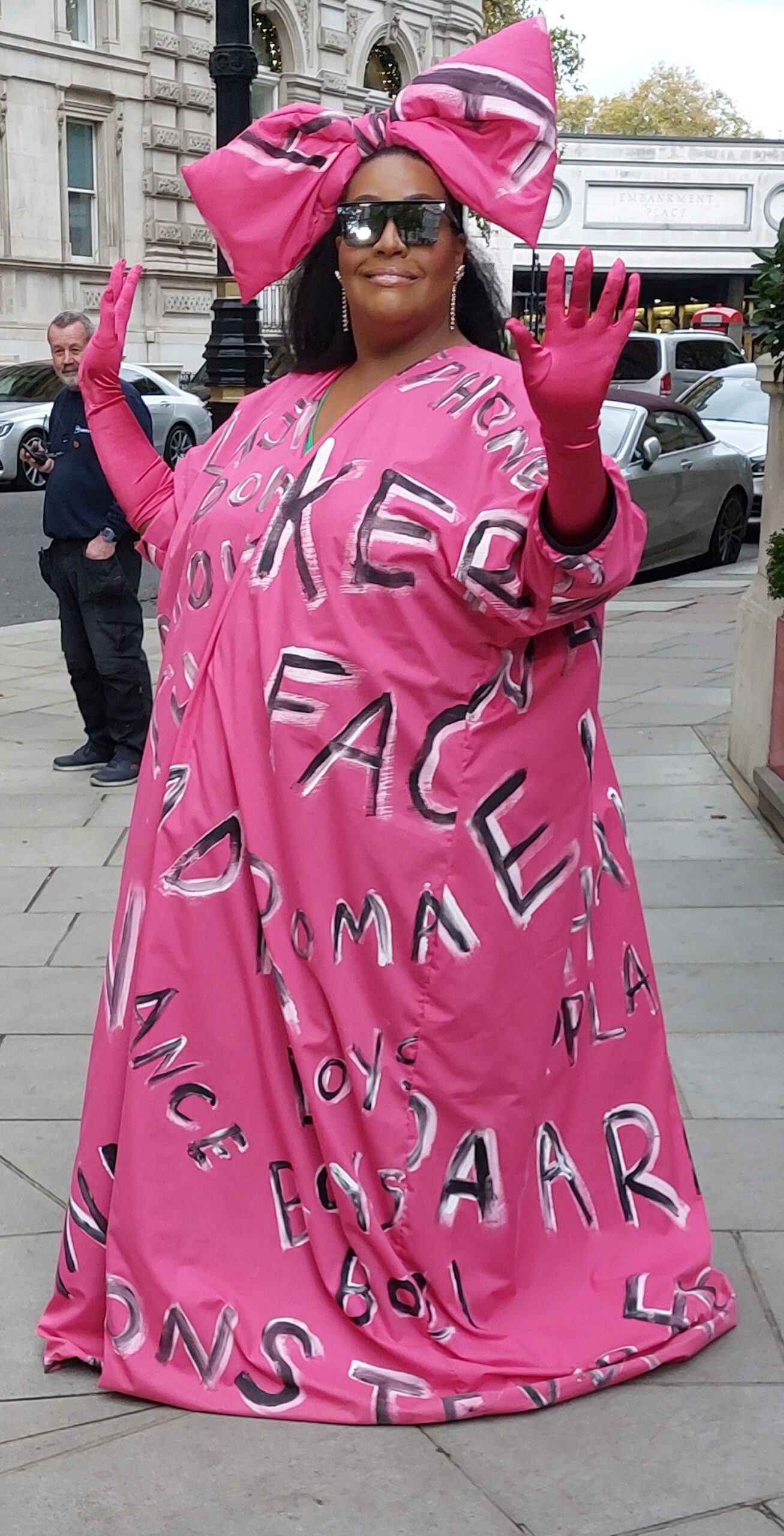 Alison Hammond sporting a colourful dress