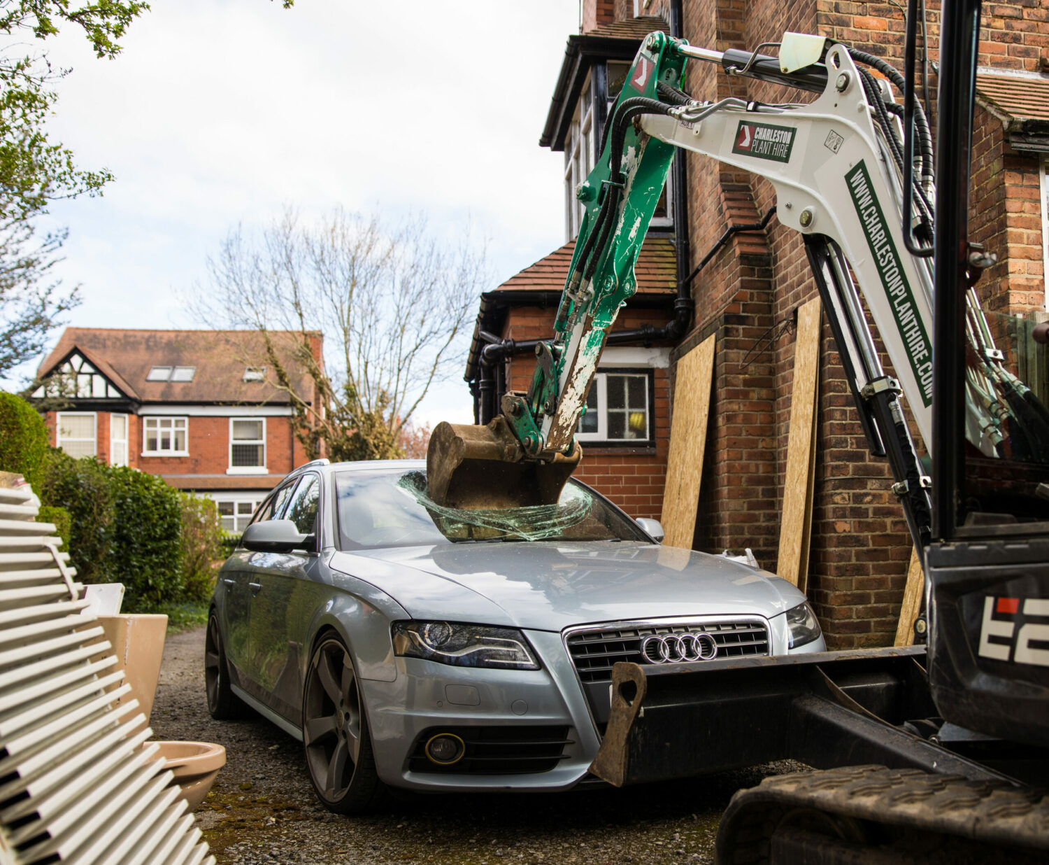 Corrie Furious Hope gets in the digger and smashes into Phill's car