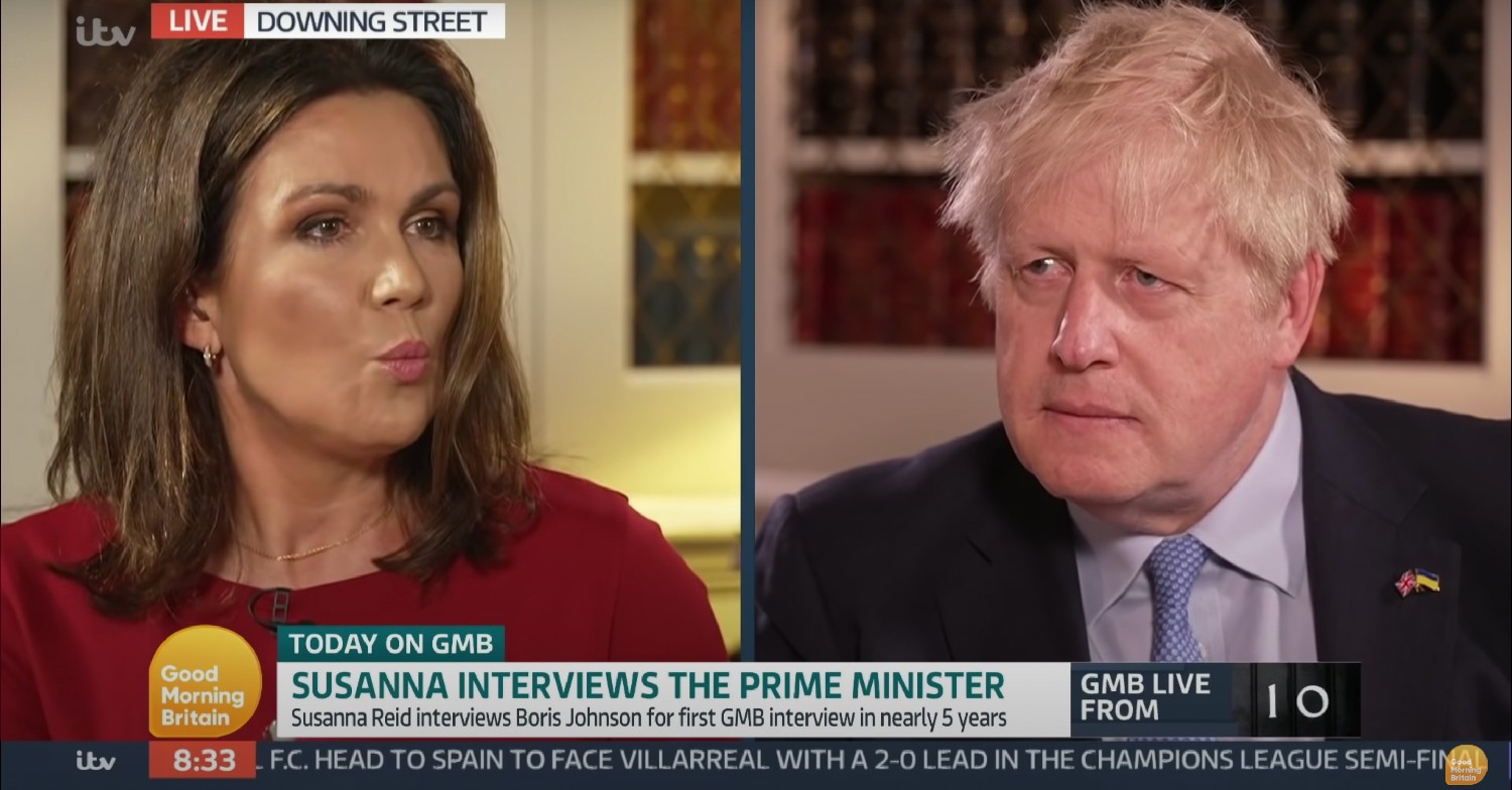 Susanna Reid and Boris Johnson speaking on GMB 