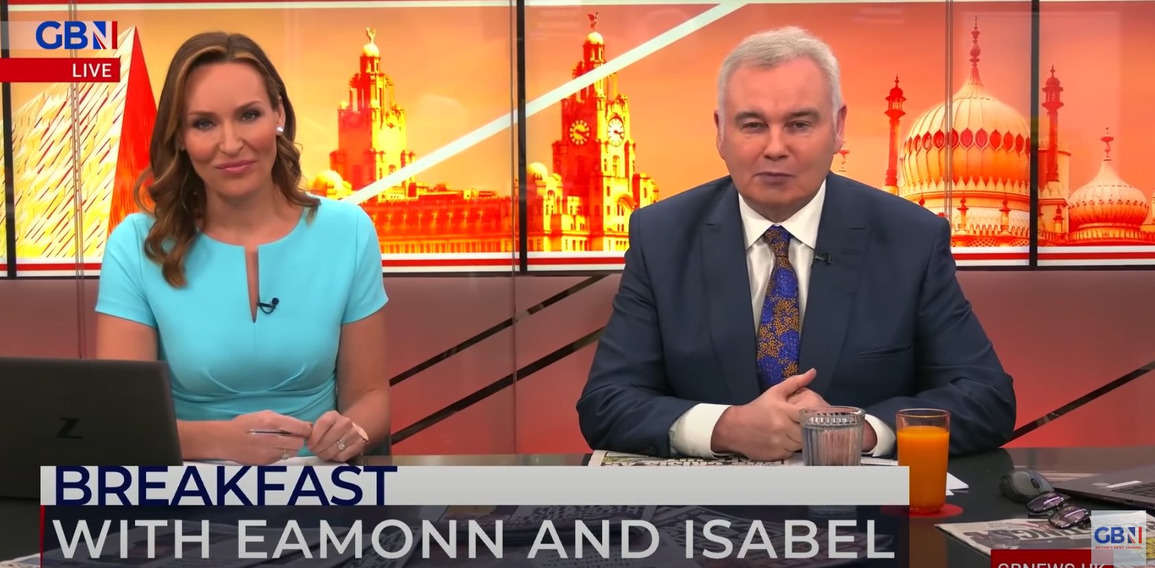 Eammon Holmes and Isabel presenting on GB News
