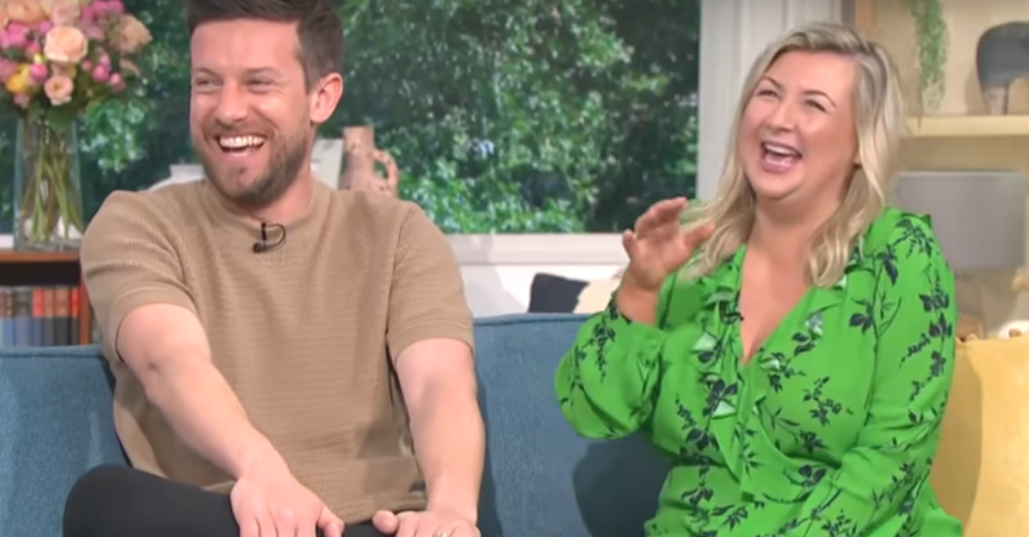 Chris and Rosie Ramsey laughing on the This Morning couch
