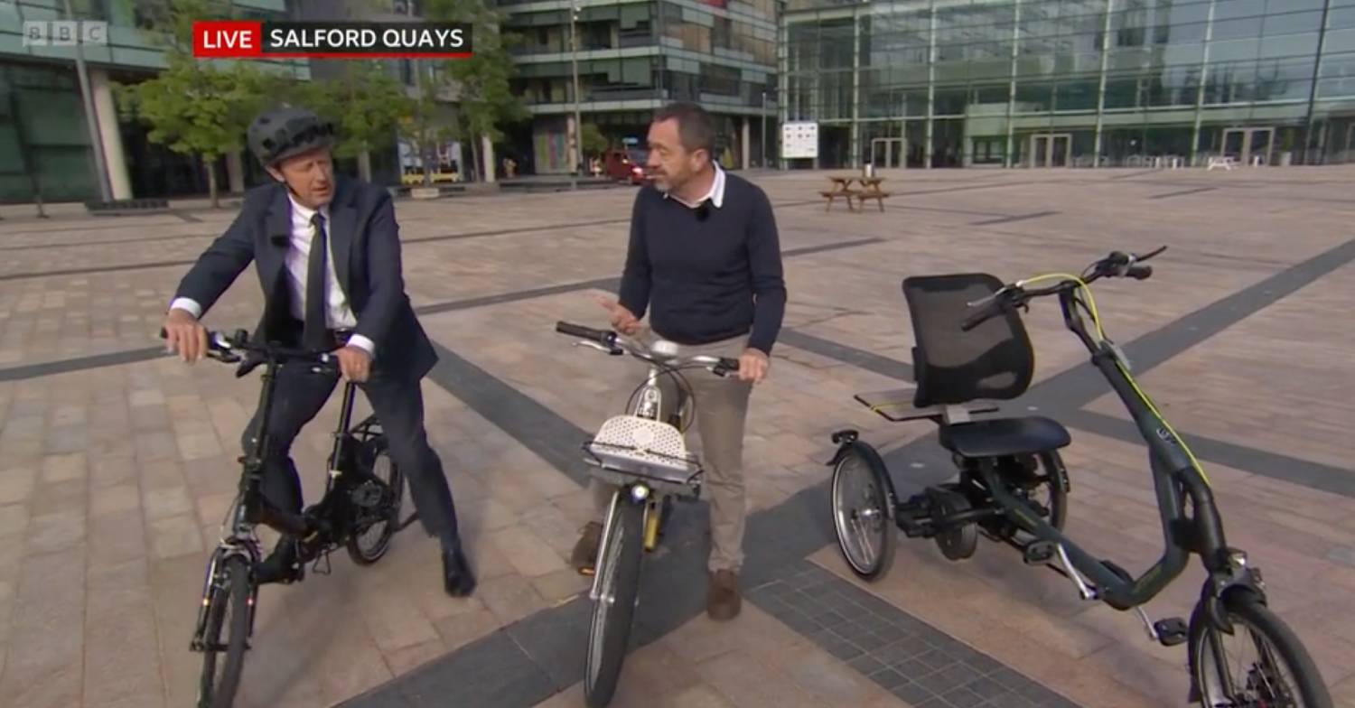 Charlie Stayt gets on his bike for BBC Breakfast segment after leaving Naga Munchetty in studio