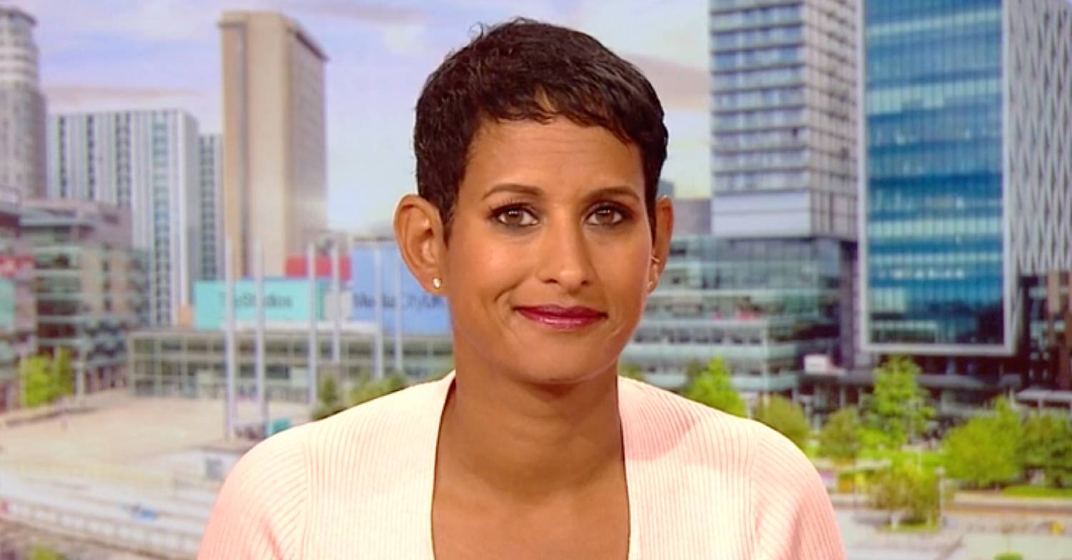 Naga Munchetty grinning on BBC Breakfast