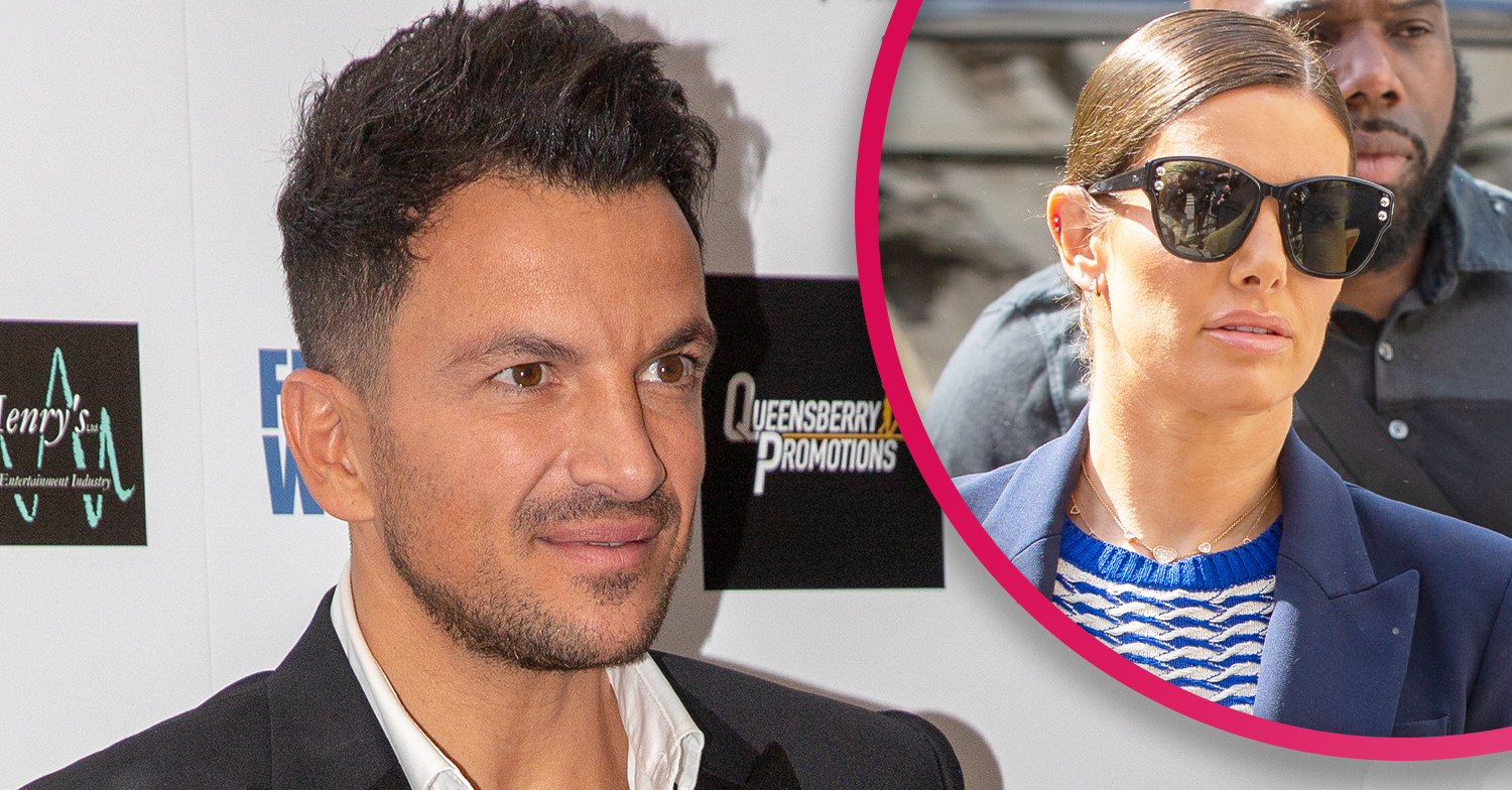 Peter Andre looking serious and Rebekah Vardy in sunglasses