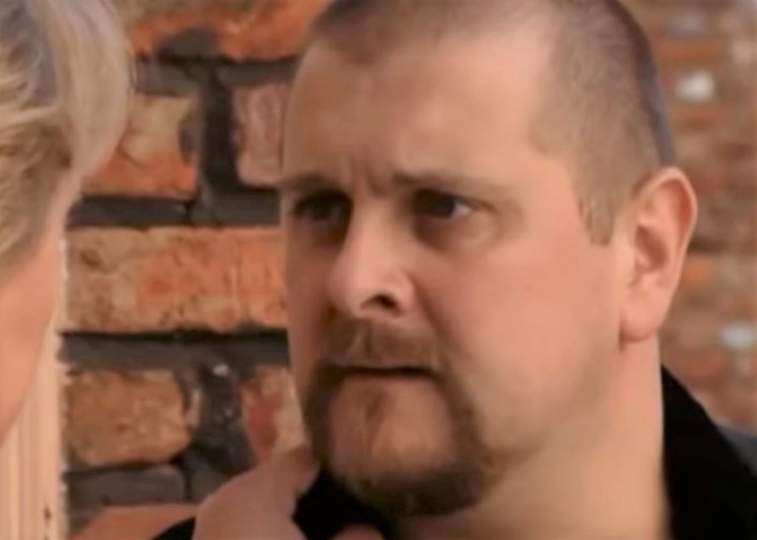 Dennis Stringer in Coronation Street looks worried as Eileen threatens him