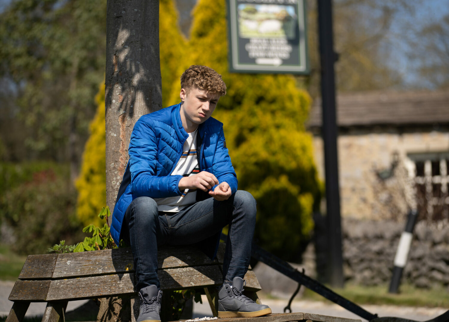 Noah looking upset in Emmerdale